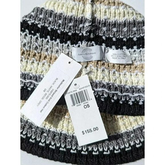 Carolyn Rowan Women's Multicolor Striped Knit Bucket Hat Black Beige (MSRP $155) - Picture 6 of 7